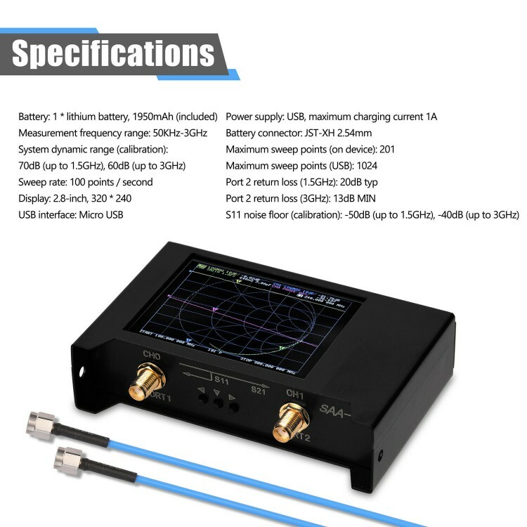 SAA2 50K-3GHz NanoVNA V2 Vector Network Analyzer Antenna Analyzer Shortwave