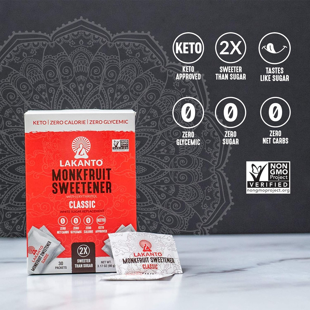 Classic Monk Fruit Sweetener with Erythritol Packets - White Sugar Replacement,