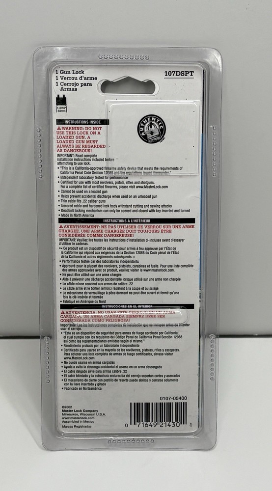 Master Lock Gun Lock 107DSPT