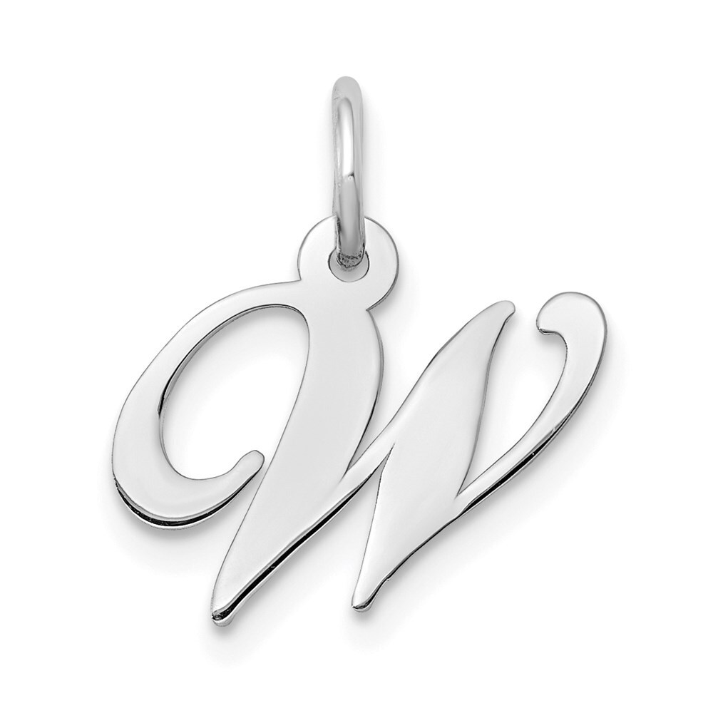 14K White Gold Small Fancy Script Initial W Charm