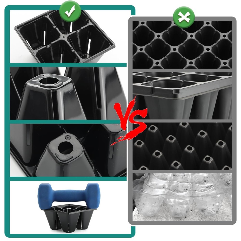 40 Pack Reusable 4-Cell Seed Starter Tray for Seedlings, Deep Large Cell Plan...