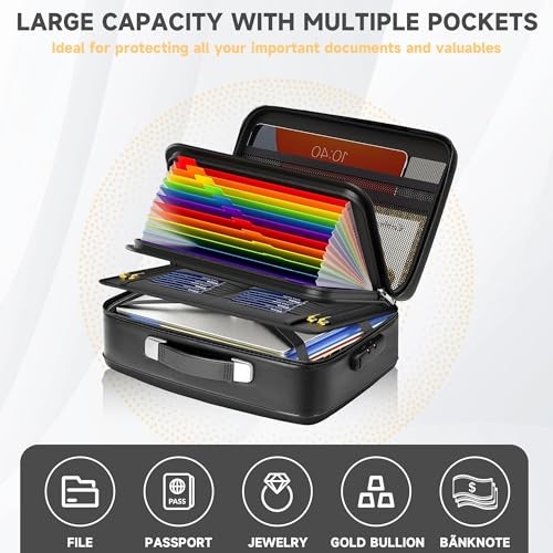 Fireproof Document Box,Fireproof and Waterproof Document Safe,Portable black