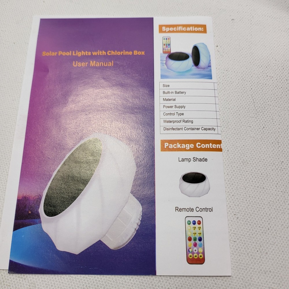 Floating Solar Pool Light With Chlorine Tablet Box Static Color Modes Remote