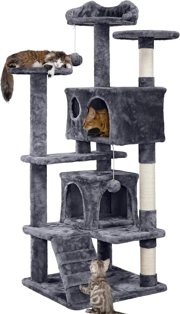 Durable 54in Cat Tree with Replaceable Balls and Spacious Hideaways for Felines