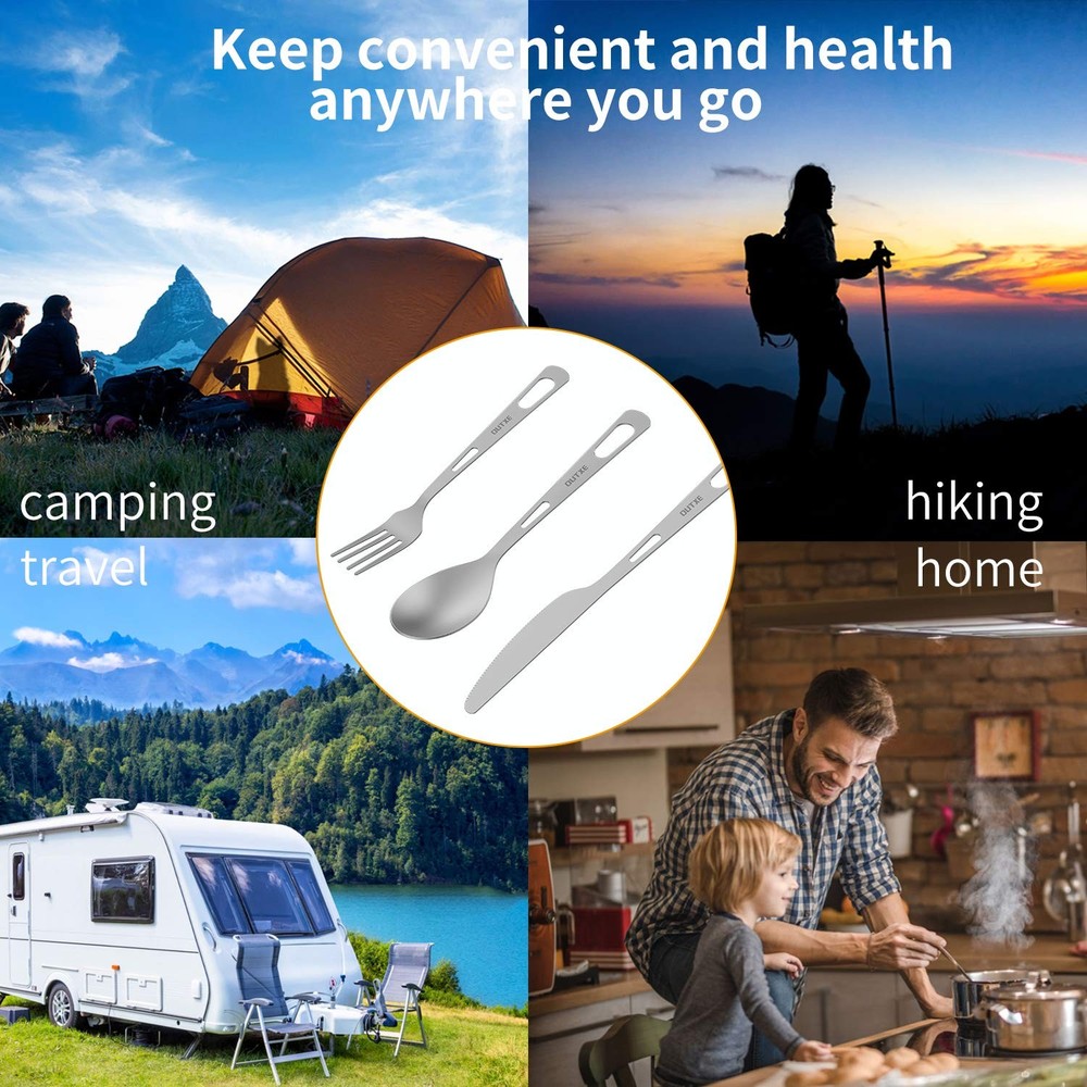 Titanium Flatware Knife Fork Spoon Set Lightweight Ti Camping Utility Cutlery...