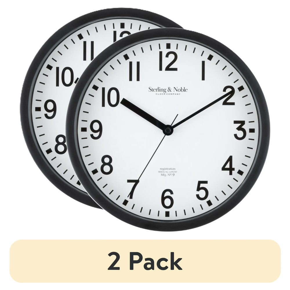 Mainstays Basic Indoor 8.78" Black Analog Round Modern Wall Clock (2 Pack)