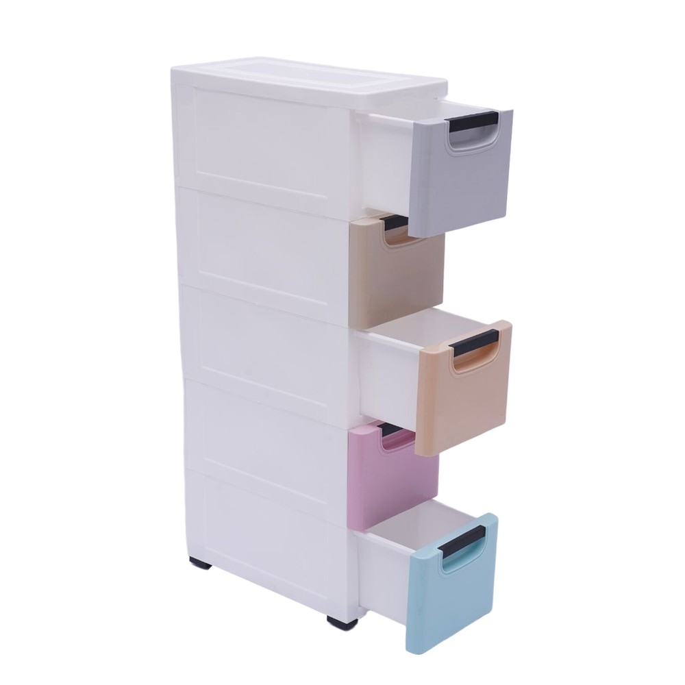 Plastic Storage Cabinet w/5 Drawers, Stackable Vertical Clothes Storage Box PP