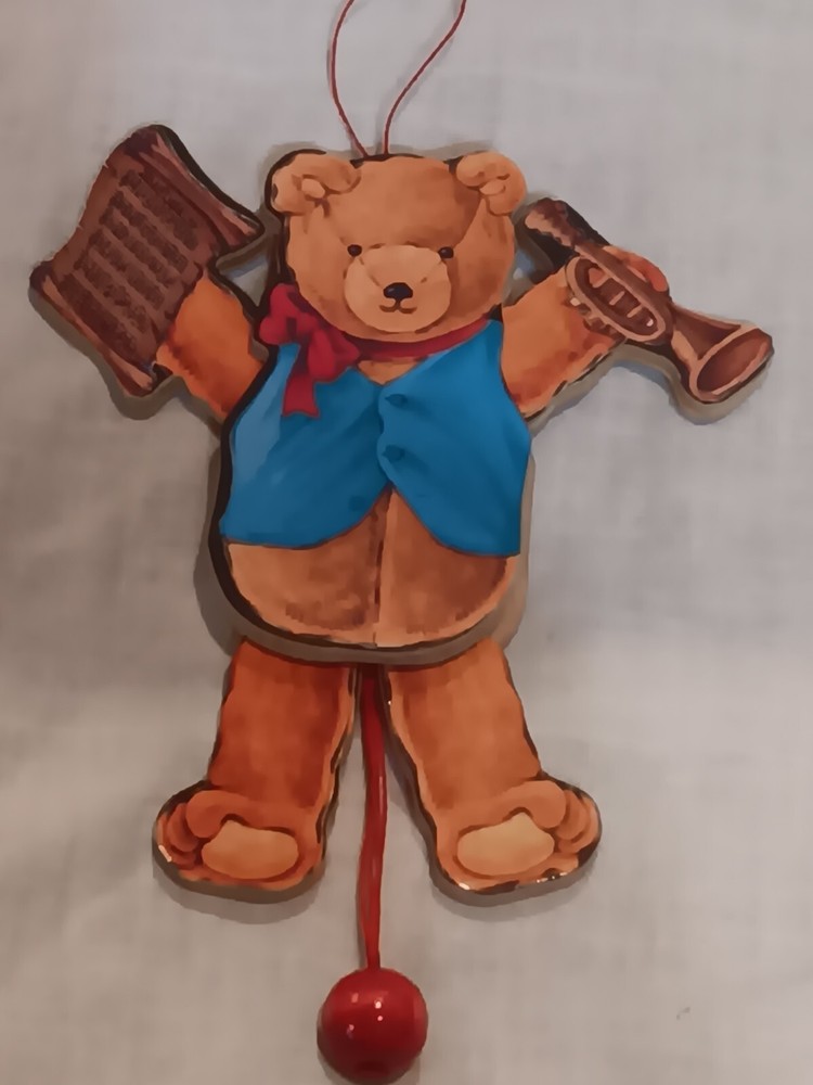 Christmas Pull String Toy, Teddy Bear w/ Music, Vintage