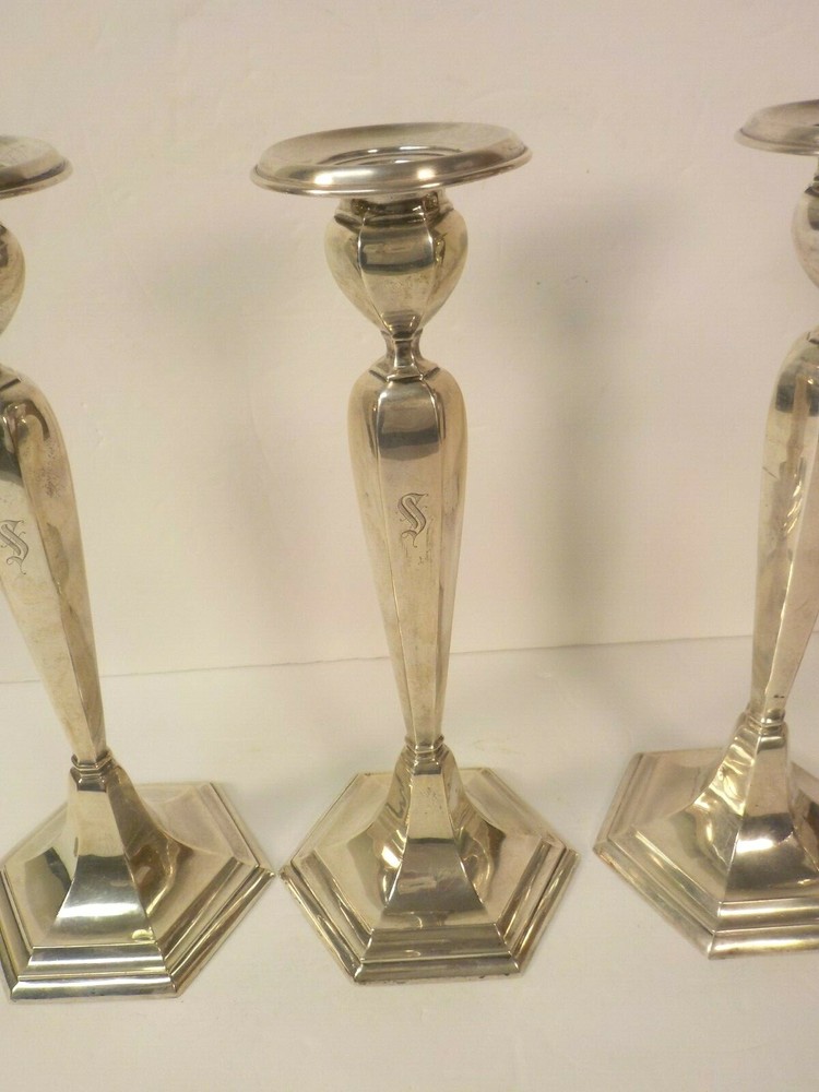 Set/4 WATSON Sterling Silver 10.25" Candlesticks, Monogram "S"