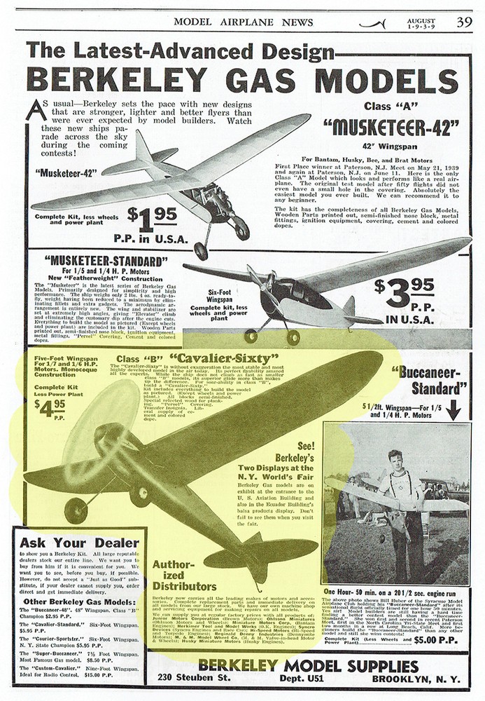 Model Airplane Plans (FF): Cavalier-Sixty 60" Class B by Ben Shereshaw, Berkeley
