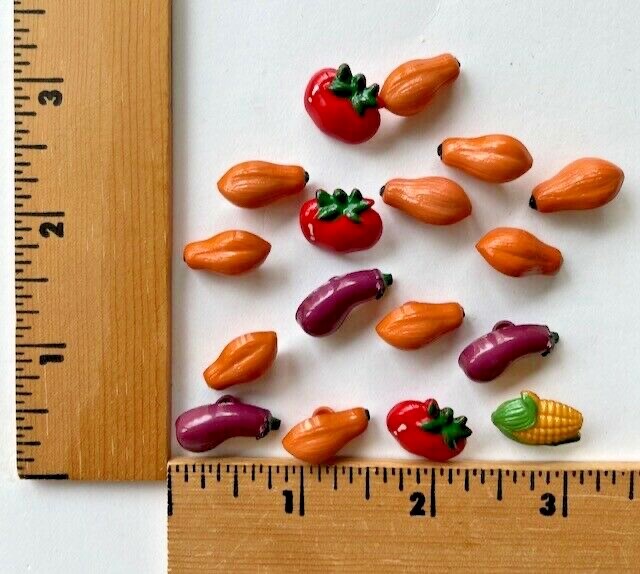 17 Vegetable Button Charms Tomato Eggplant Squash Corn - NEW