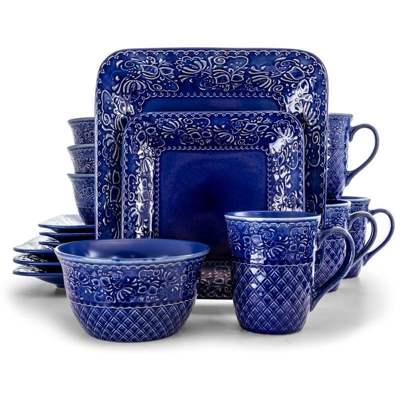 16 Pieces Square Dinnerware Set Stoneware Dishwasher Microwave Safe Baroque
