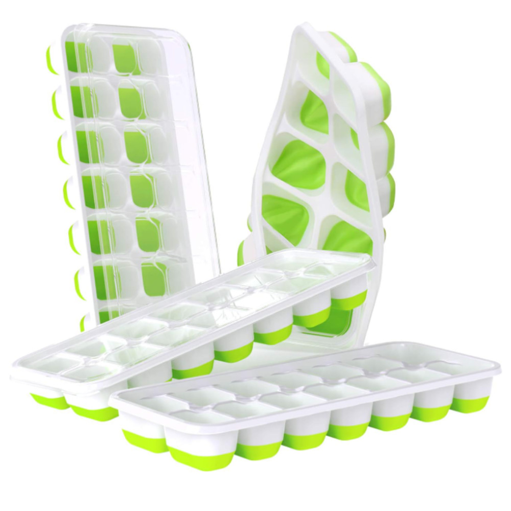 Ice Cube Trays with Lids 4 Pack Stackable Silicone Easy Release