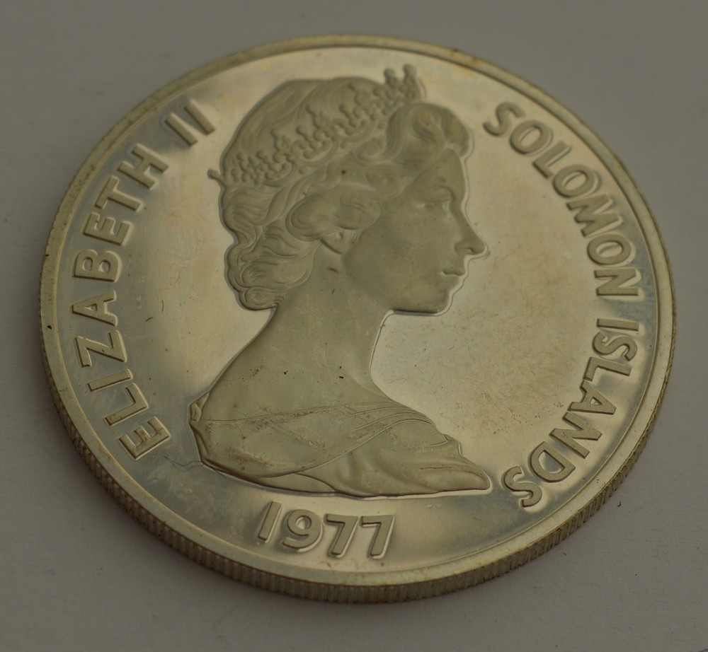 1977 Solomon Islands $5 Dollars Silver Coin