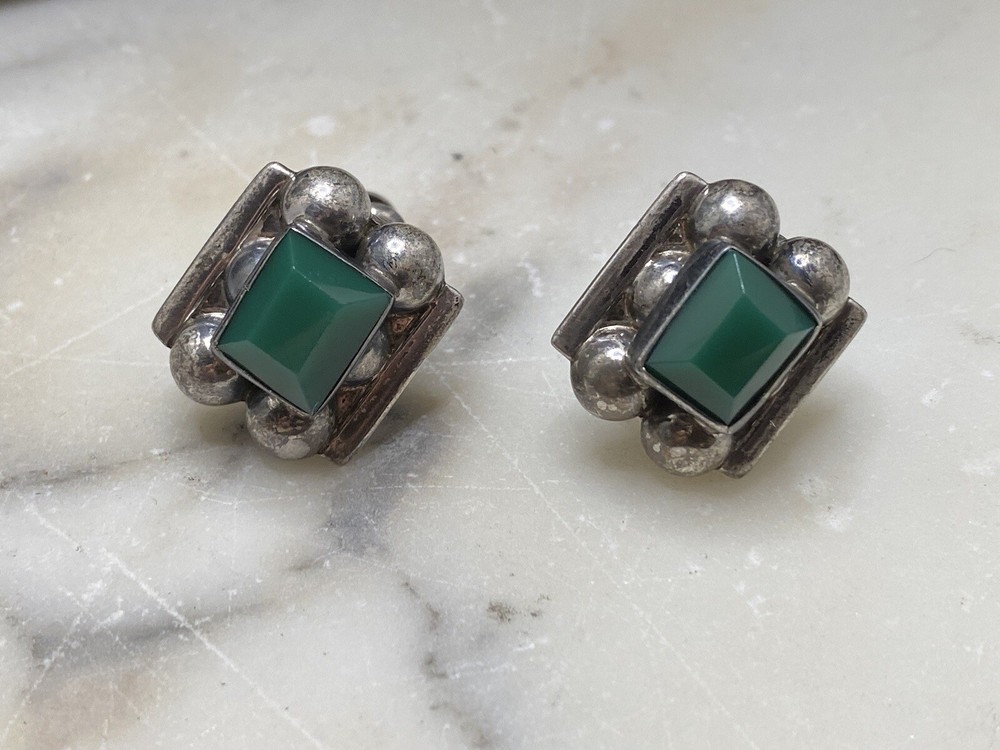 925 Mexico Silver Green Stone Earrings