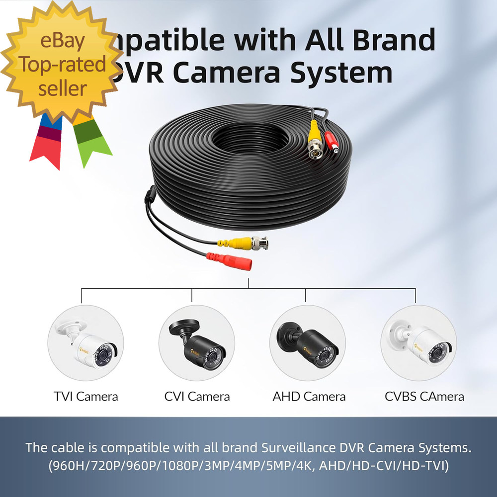 ® 4 Pack 100Ft Bnc Video Power Cable Security Camera Cable Wire Cord for CCTV Dv