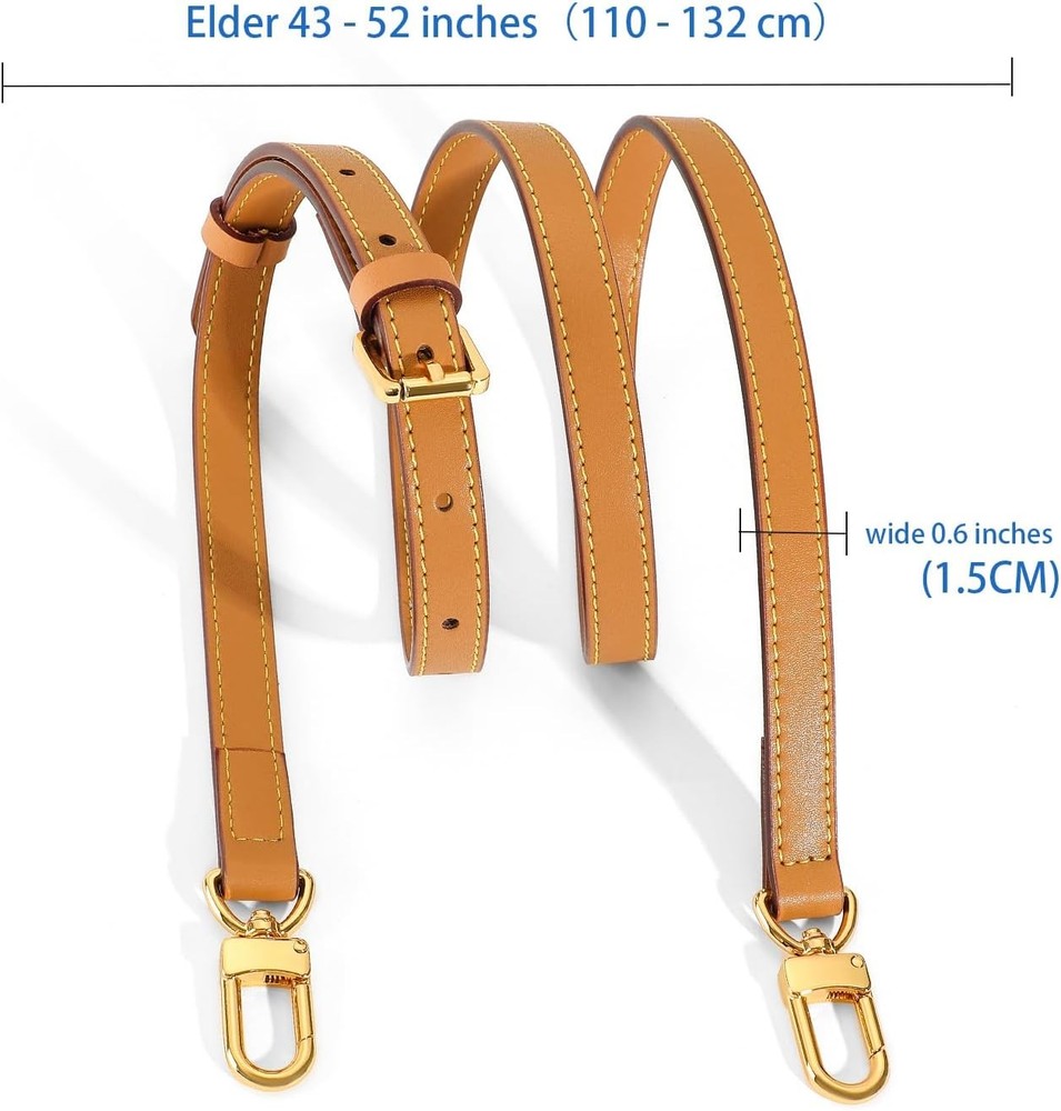 Vachetta Leather Replacement Adjustable Shoulder Apricot Yellow-width: 0.6 in