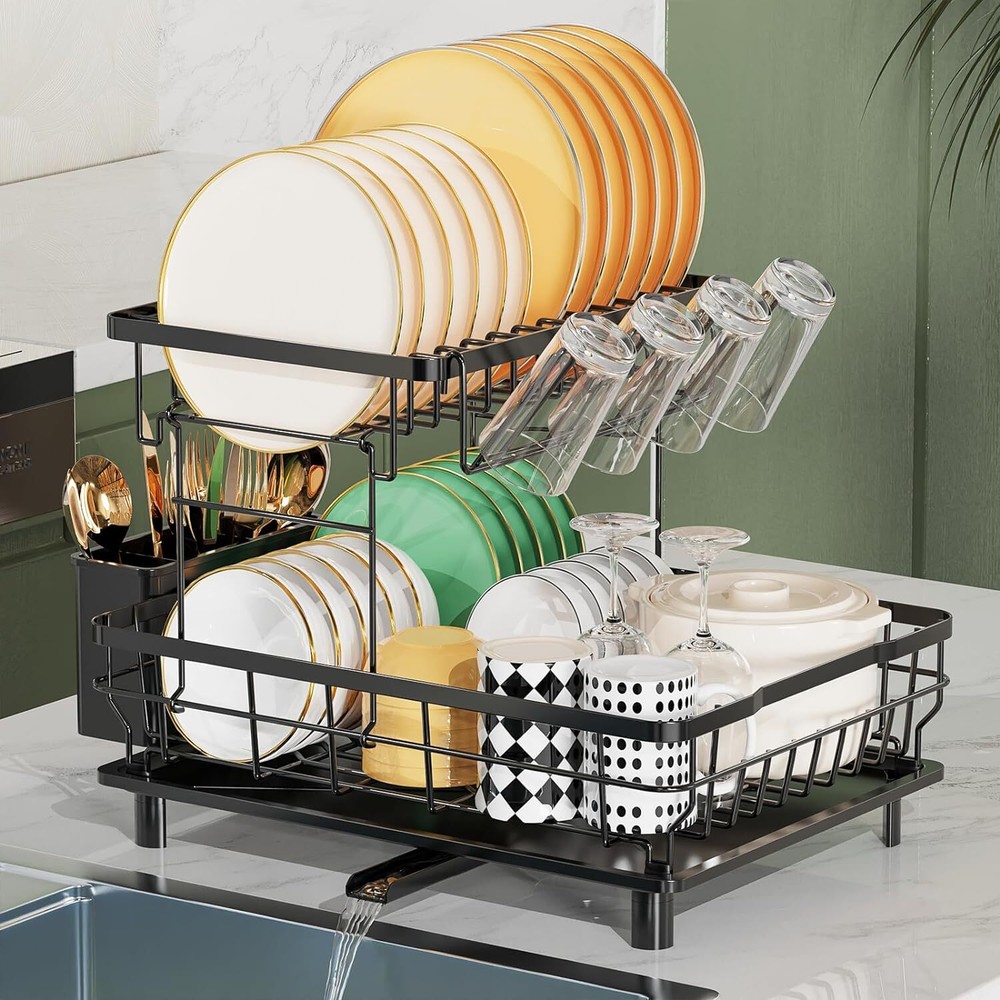 2 Tier Over The Sink Dish Drying Rack Above Kitchen Metal Shelf Dish Drainer US