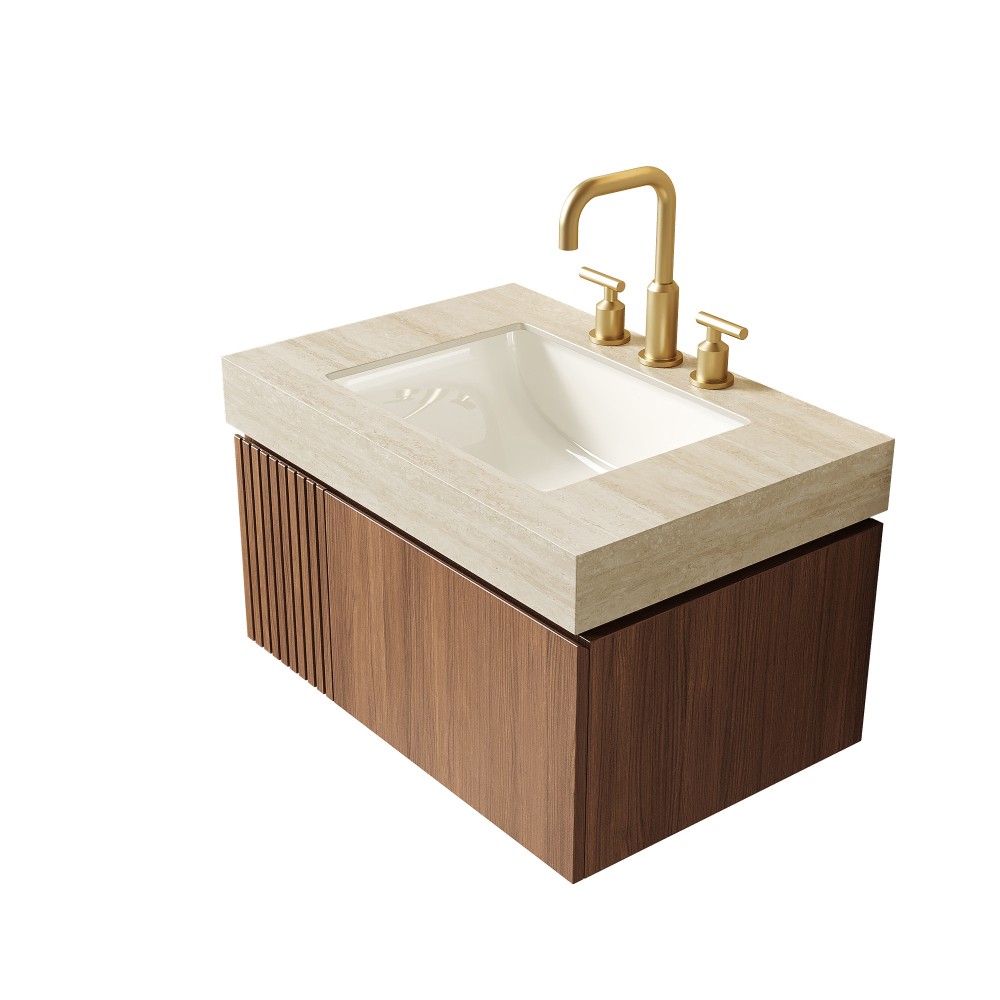 30" Roma Travertine-Pattern Sintered Stone Countertop and Undermount Ceramic