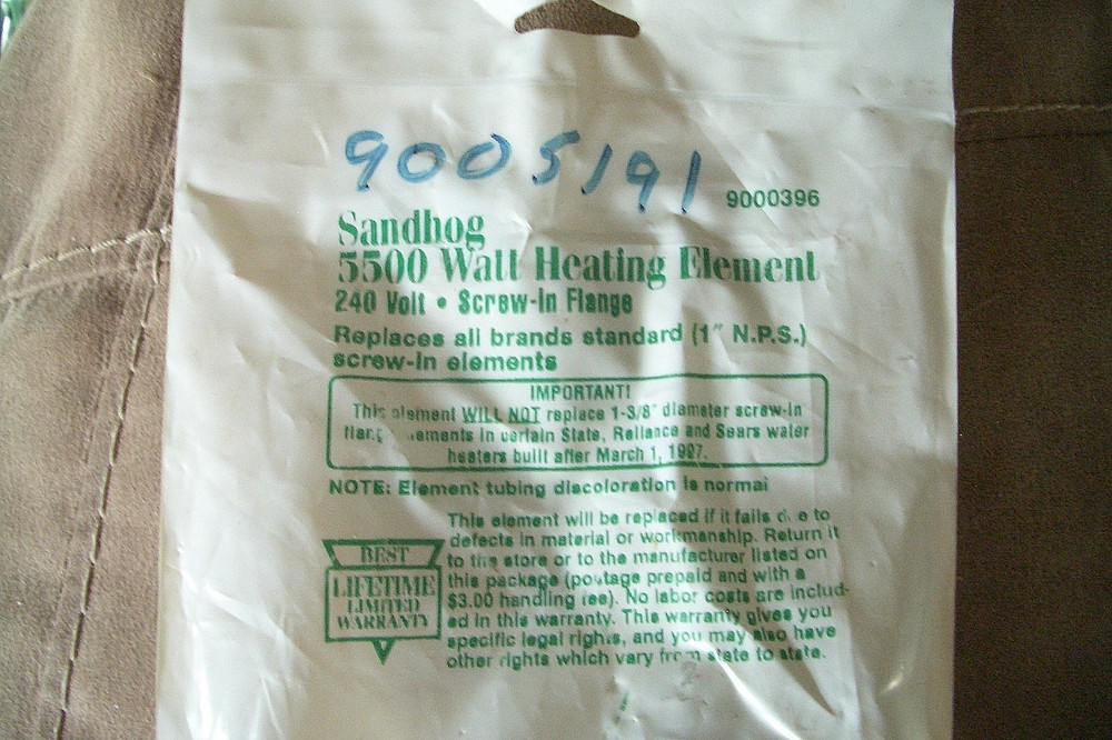 Sandhog 9000396 Water Heater Element 5500 Watt 240 Volt 1" NPS