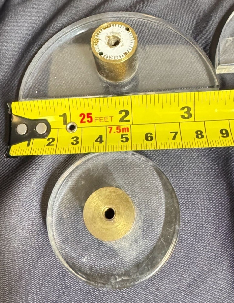 Set of 14 Vintage Circle & Half Circle Lucite & Brass Drawer Pulls Knobs