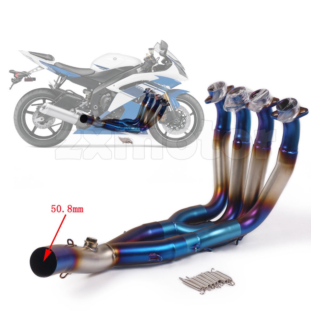 Motorcycle Header Mid Pipe Link Exhaust System For Yamaha YZF-R6 2006-2018 Blue