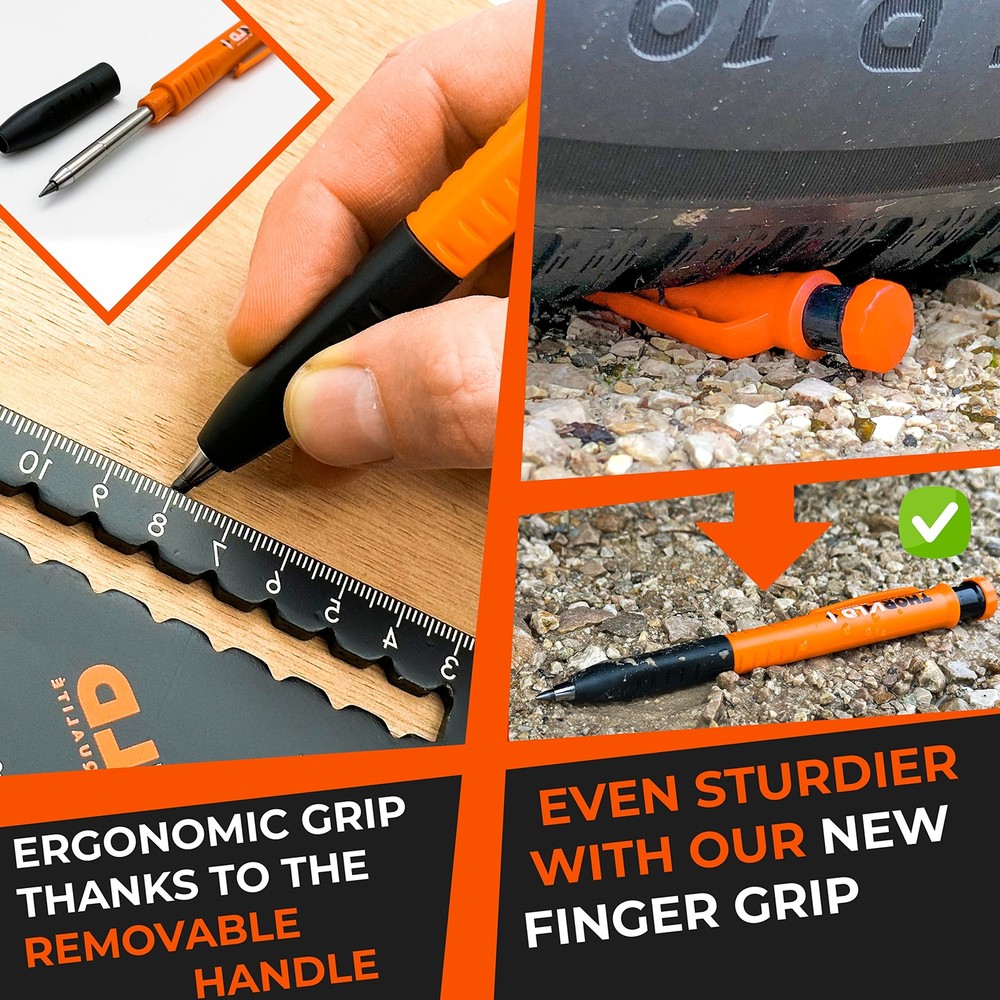 2 Carpenter Pencils Set for Construction - Incl. 38 Leads, Sharpene, Finger Grip
