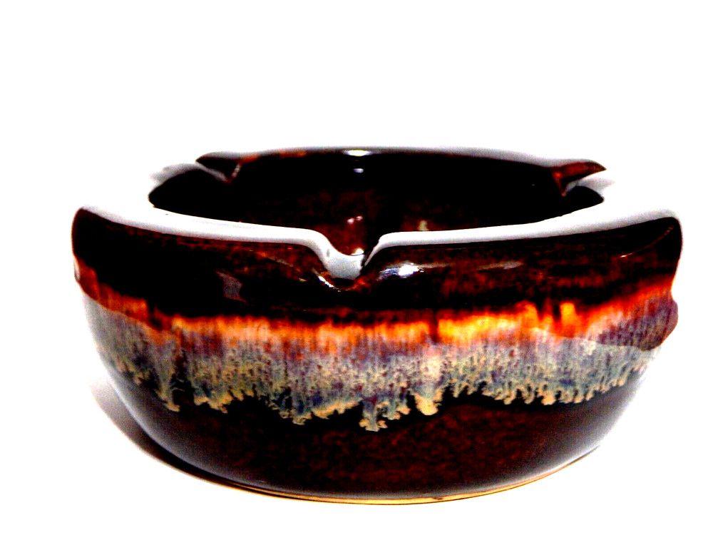 Stoneware 1960's Psychodelic Drip Ceramic Ashtray