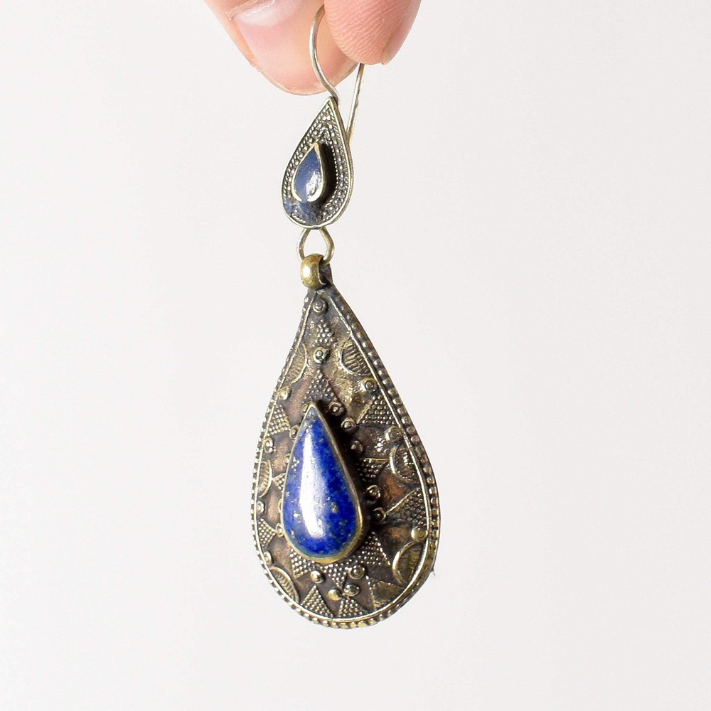Lapis and Silver Colored Earrings Afghanistan