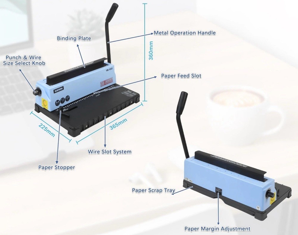 Wire Binding Machine 3:1 Pitch 32 Hole Spiral Coil Binder 120 Sheets