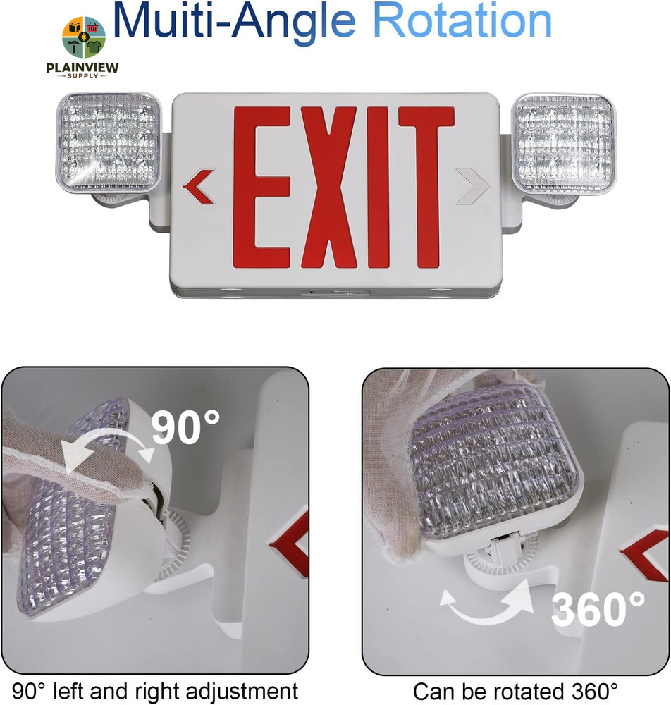 Red Exit Sign with Emergency Lights, 1.0 Meter Plug in Exit Sign with Battery Ba