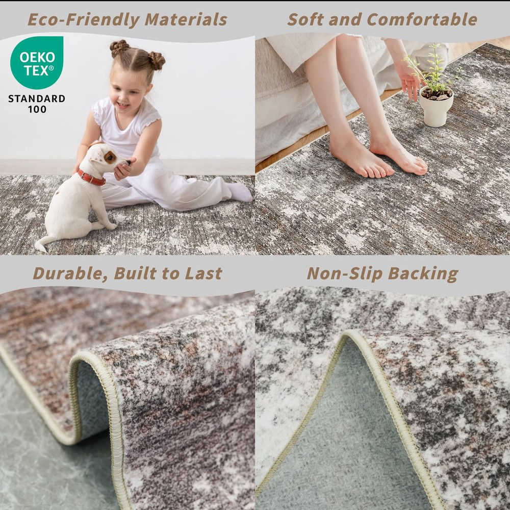 3x4 Washable Entryway Rug – Non-Slip 3' x 4' (Rectangular), Brown Beige