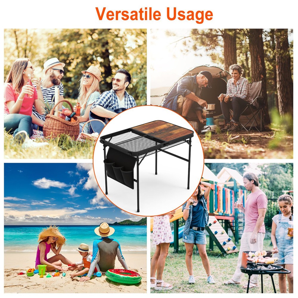 Foldable Camping Table Picnic Aluminum Grill Stand Height Adjustable BBQ Table