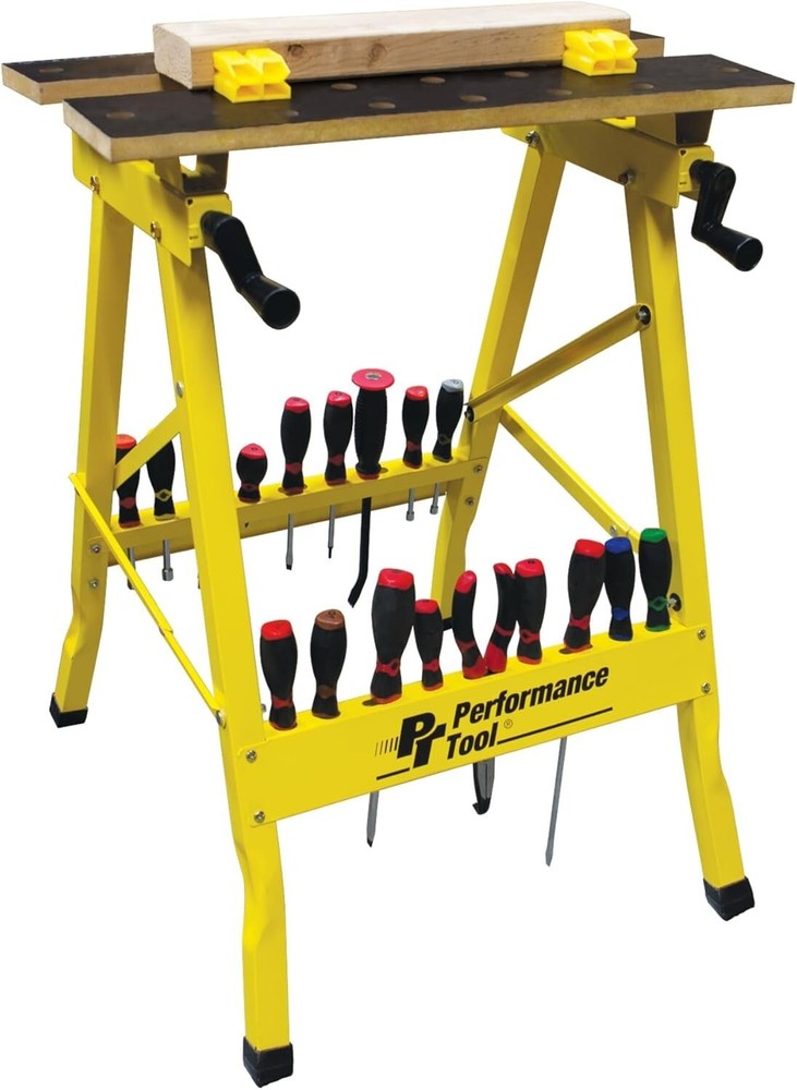 Convenient Portable Workbench with Printed Top and Tool Storage - 200 lbs Rated