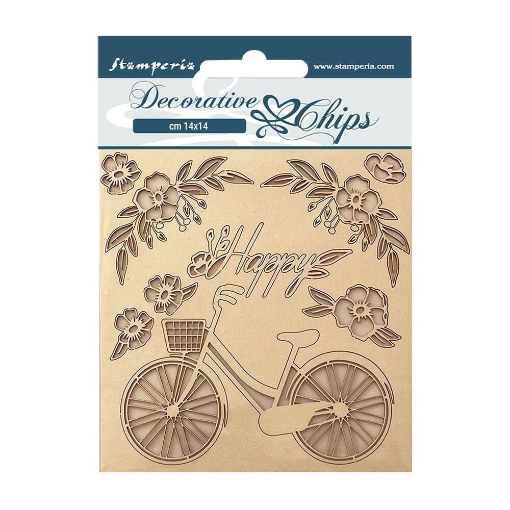 Stamperia DECORATIVE CHIPS - ACCENTS 5.5" x 5.5" - CREATE HAPPINESS - BICYCLE