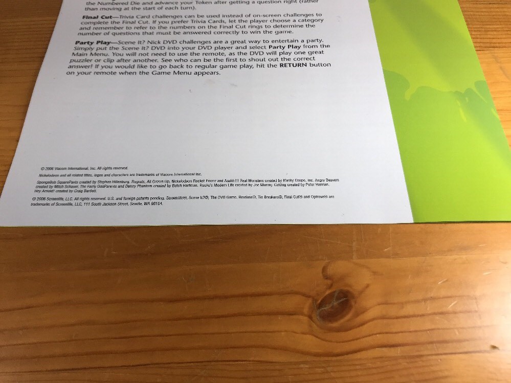 Nick Scene It? Replacement Parts Pieces Instructions Rules Sheet Game