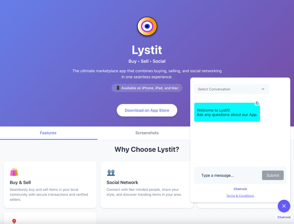 Chatroid.com Domain + Fully functional website (beta)