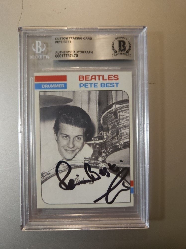 Pete Best Custom Signed Card - 5th Beatle - Beckett Encapsulated