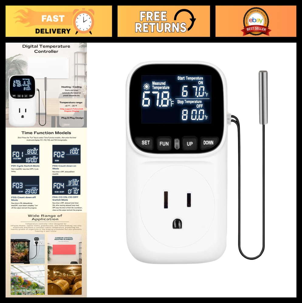 Backlit Digital Temperature Controller Thermostat Socket Plug with Timer