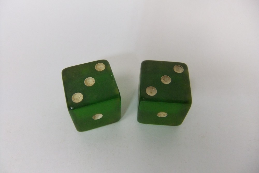 Green Translucent Bakelite Cheater Dice 9/16”