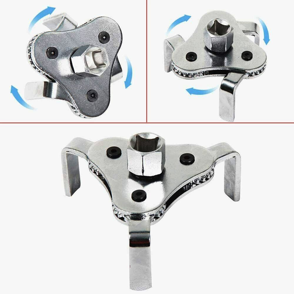 Oil Filter Wrench Adjustable Universal 3 Jaw Remover Tool Socket 1/2 & 3/8 Drive