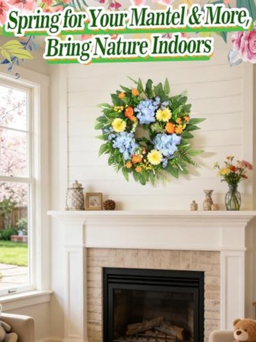 24in Hydrangea Spring Wreaths for Front Door - Summer Hydrangea & Butterfly