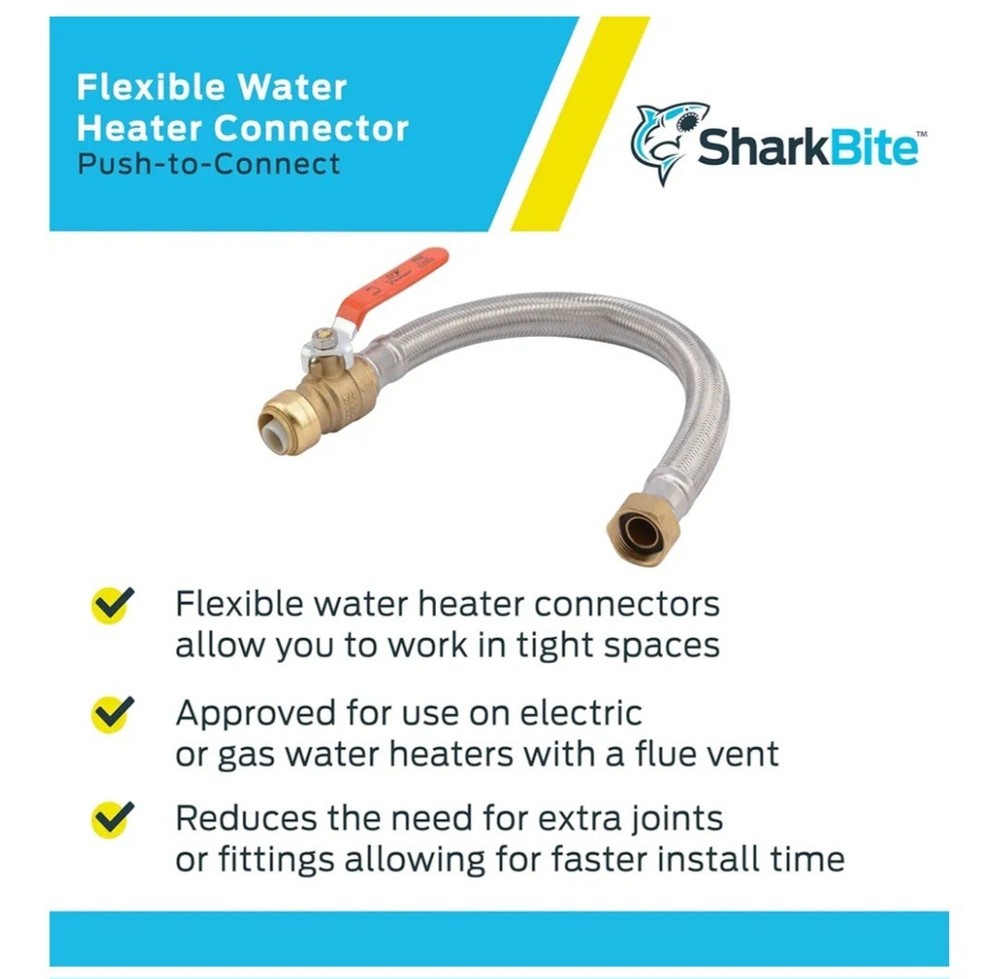 SharkBite U3088FLEX18BVLF Water Heater Connector 3/4 Ball Valve x 3/4 FIP x 18"