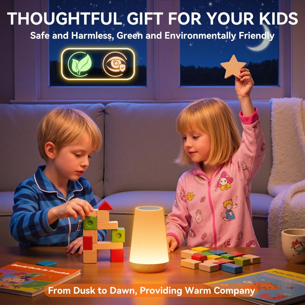 Night Light Bedside Lamp Touch and Remote Control Dimmable Tabletop 13 RGB Co...