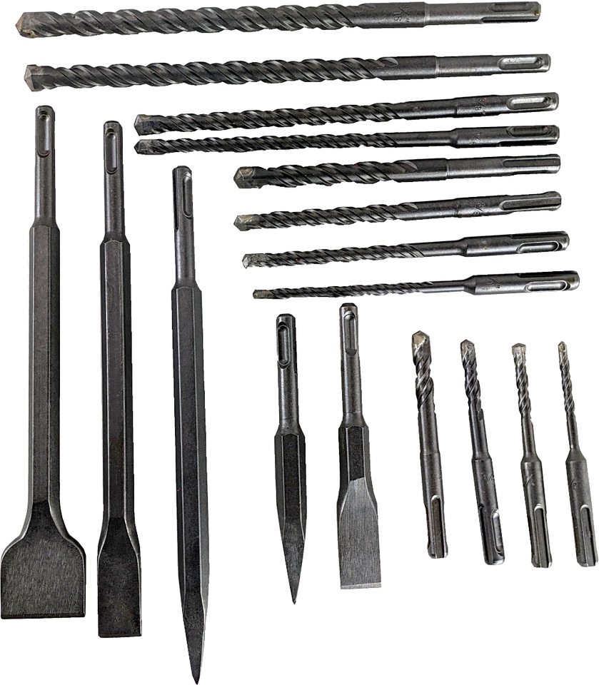 17 PC SDS PLUS ROTARY HAMMER BITS DRILL BIT & CHISEL GROOVE CONCRETE With CASE