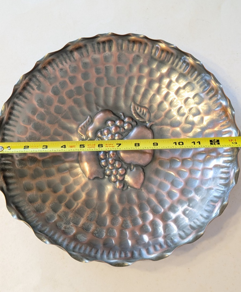 Vintage Gregorian Solid Copper Bowl Hammered Fruit Wall Plate USA D 13"