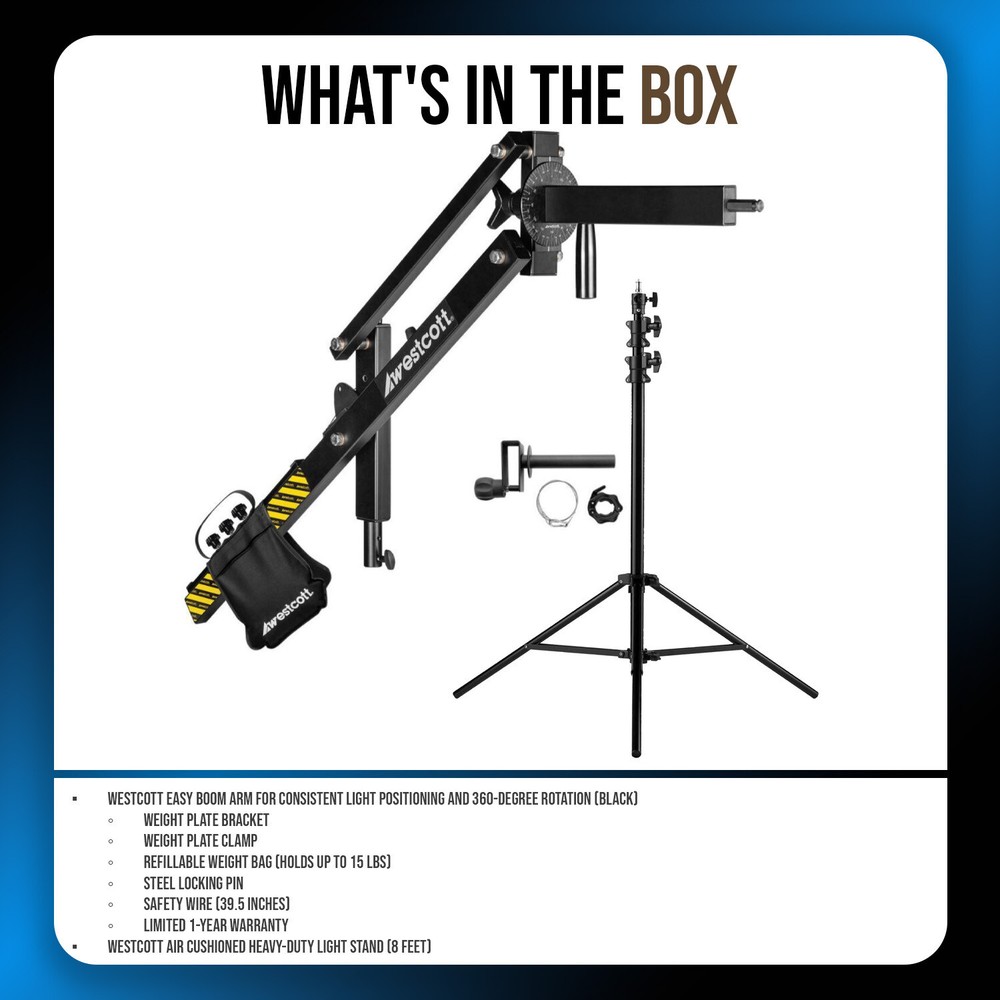 Westcott Easy Boom Arm for Consistent Light Positioning with Light Stand Bundle