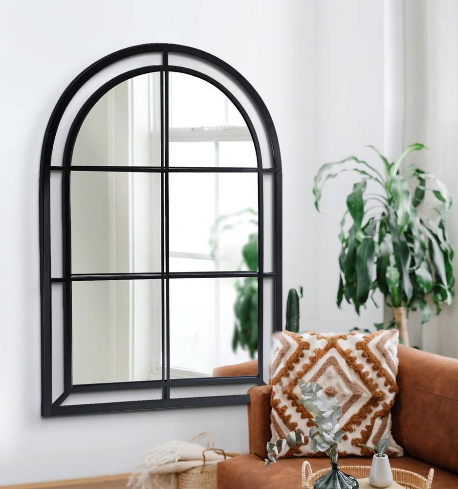 Arched Mirror,Big Decorative Black Window Pane Mirrors Decor for Wall Mouted/...