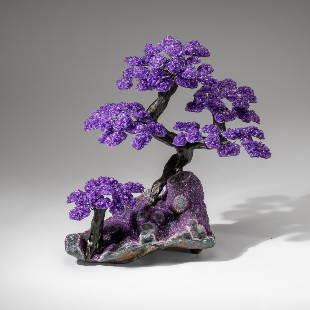 Custom Designed - Genuine Amethyst Clustered Gemstone Tree on Amethyst Matrix