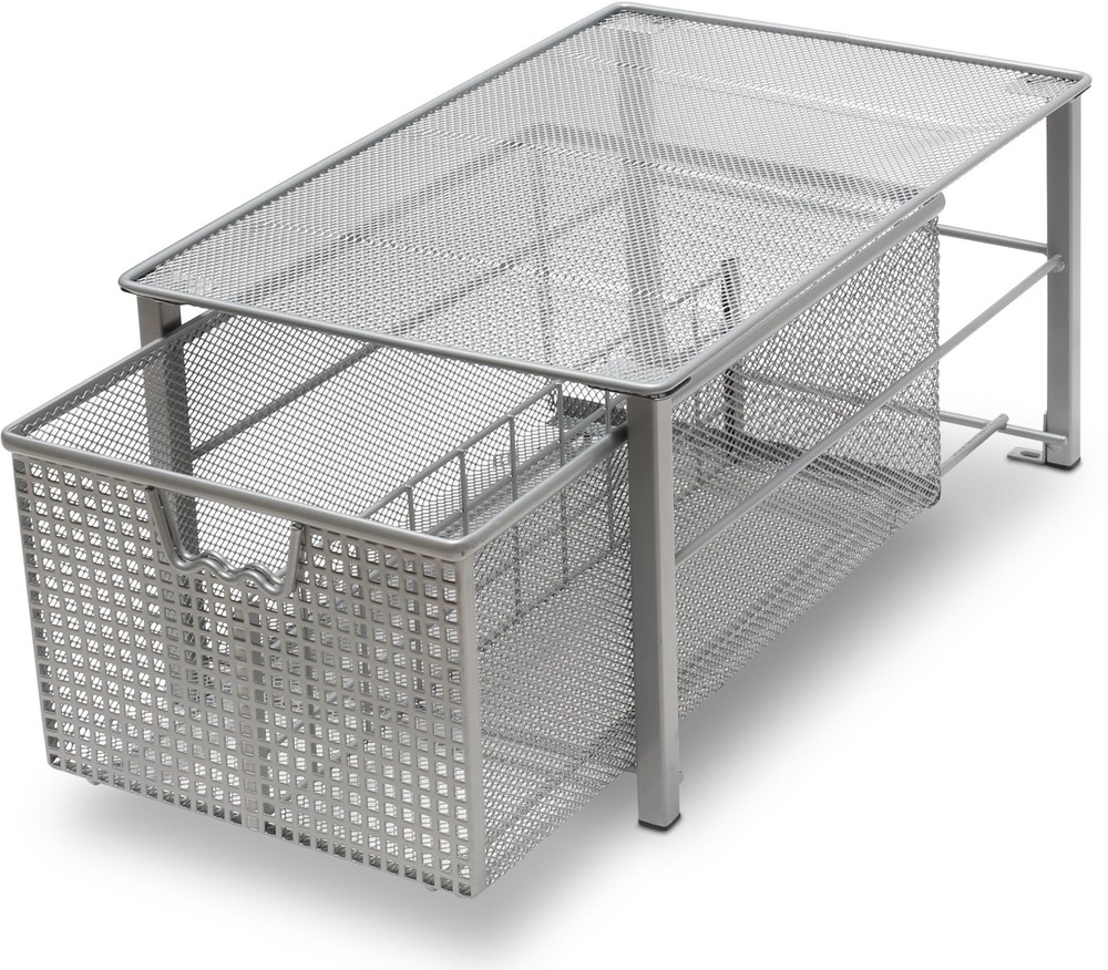 Deco Brothers Stackable Pull Out Cabinet Sliding Basket with Dividers, Large,